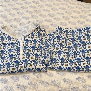 Roller Rabbit Blue and White Monkey Print Pajama Set